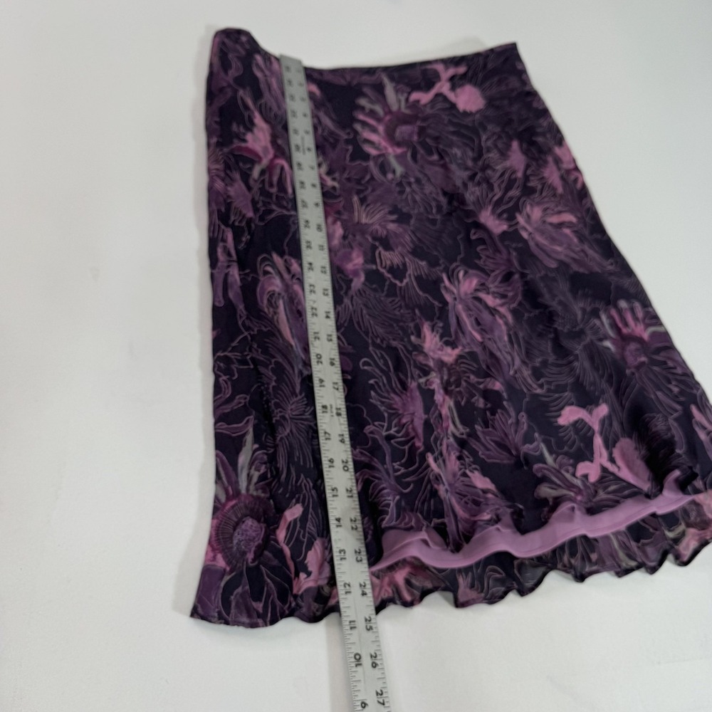 Ann Taylor Skirt Womens 10 Purple Pink Floral Silk Lined Fairy Ruffle Elegant - Picture 2 of 8